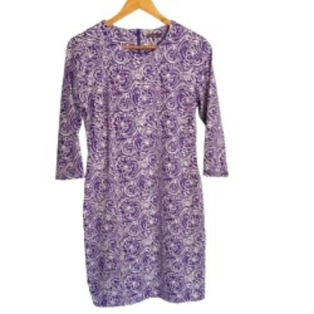 J. Mclaughlin Purple & White Paisley Floral Print Dress Medium